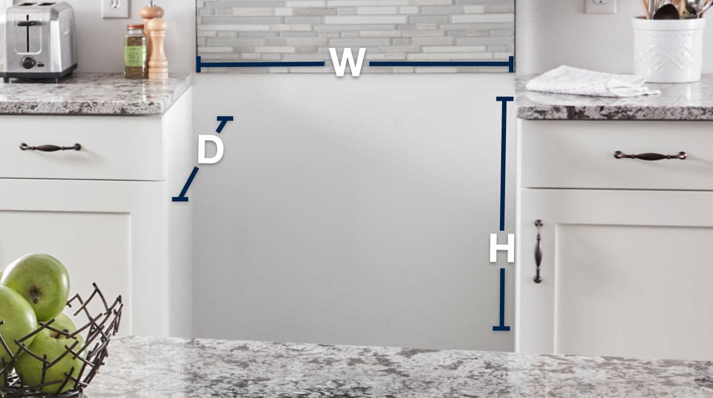 Empty range cutout with width, depth and height lines Empty range cutout with width, depth and height lines